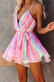 Fashion Casual Color Lump Backless Fold V Neck A Line Dresses