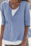 Fashion Simplicity Solid Patchwork V Neck Tops