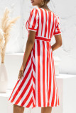 Fashion Sweet Striped Split Joint V Neck A Line Dresses