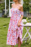 Fashion Street Print Patchwork Spaghetti Strap A Line Dresses
