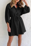 Elegant Solid Pocket Frenulum Solid Color Turndown Collar Long Sleeve Dresses