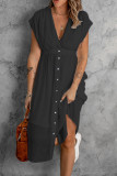 Sexy Casual Solid Buckle Solid Color V Neck Lantern Skirt Dresses