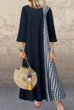 Fashion Vintage Plaid Split Joint O Neck A Line Plus Size Dresses