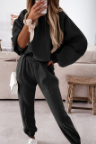 Street Sportswear Solid Patchwork Draw String Hooded Collar Long Sleeve Two Pieces