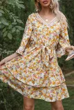 Fashion Street Print Split Joint V Neck A Line Dresses