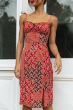Fashion Print Frenulum Slit V Neck Dresses