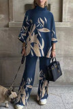 Casual Print Patchwork Turtleneck Long Sleeve Two Pieces