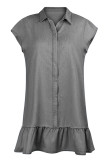 Fashion Casual Solid Patchwork Turndown Collar A Line Dresses(4 Colors)