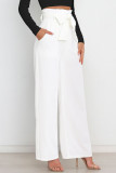 Work Simplicity Solid With Belt Loose High Waist Straight Solid Color Bottoms