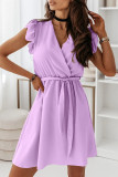 Fashion Street Solid Patchwork V Neck A Line Dresses