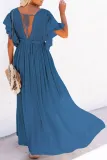 Elegant Solid Frenulum Buckle V Neck A Line Dresses