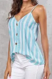 Casual Striped Buckle V Neck Tops