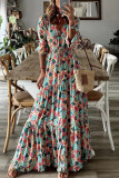 Bohemian College Floral Frenulum V Neck Printed Dresses(6 Colors)