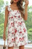 Fashion Elegant Floral Split Joint Square Collar A Line Dresses