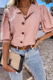 Elegant Solid Buckle Stringy Selvedge Turndown Collar Blouses(3 Colors)