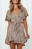 Fashion Elegant Print With Belt V Neck A Line Dresses