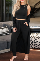 Casual Solid Patchwork O Neck Long Sleeve Three Pieces(4 Colors)