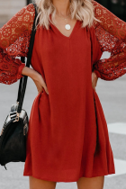 Elegant Lace Split Joint V Neck A Line Dresses