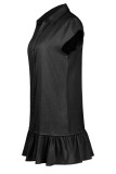 Fashion Casual Solid Patchwork Turndown Collar A Line Dresses(4 Colors)