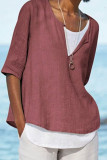 Fashion Simplicity Solid Patchwork V Neck Tops