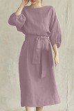Casual Daily Solid Color Lace Up O Neck A Line Dresses