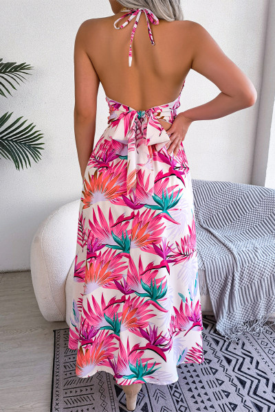 Bohemian Vacation Floral Hollowed Out Frenulum Halter Printed Dress Dresses