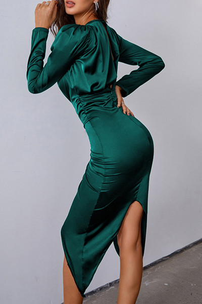 Sexy Solid Fold V Neck One Step Skirt Dresses