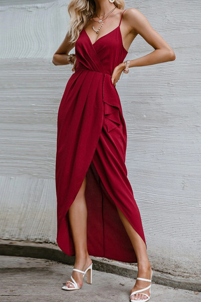 Sexy Solid Fold V Neck Irregular Dress Dresses