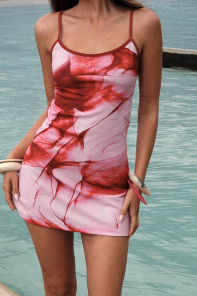 Casual Print Backless Spaghetti Strap Sleeveless Dress Dresses
