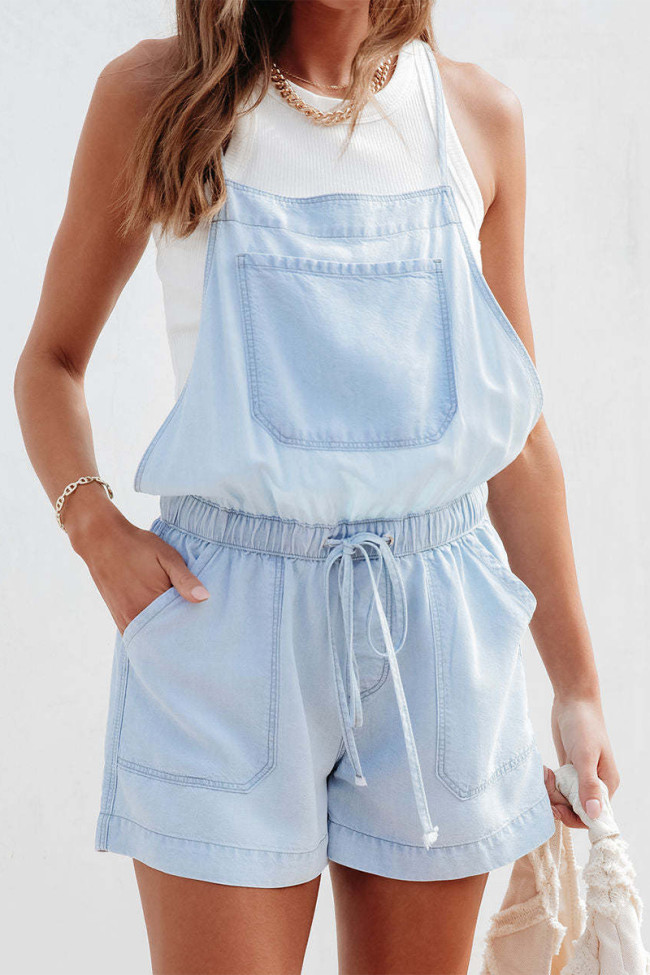 Casual Simplicity Solid Pocket Frenulum Loose Rompers Casual Simplicity Solid Pocket Frenulum Loose Rompers