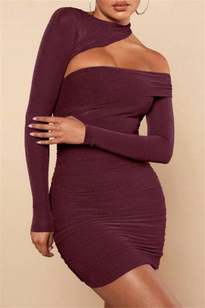 Sexy Casual Solid Hollowed Out Backless O Neck Long Sleeve Dresses