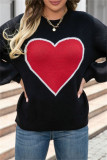 Casual Heart Shaped Patchwork Contrast O Neck Tops