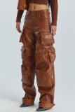 Casual Solid Patchwork Regular Mid Waist Conventional Solid Color Trousers