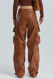 Casual Solid Patchwork Regular Mid Waist Conventional Solid Color Trousers