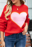 Casual Heart Shaped Patchwork Contrast O Neck Tops