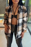 Casual Plaid Print Patchwork Shirt Collar Tops