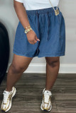 Casual Solid Color Pocket High Waist Regular Denim Shorts