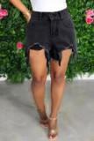 Casual Solid Color Ripped High Waist Regular Denim Shorts