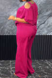 Casual Solid Color Hollow Out Patchwork Asymmetrical Collar Plus Size Two Pieces