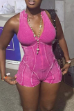 Sexy Solid Color Patchwork Deep V Neck Skinny Rompers
