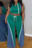 Casual Lace Up Zipper Contrast Zipper Collar Sleeveless Two Pieces