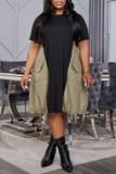 Casual Daily Patchwork Contrast Short Sleeve Plus Size Dresses