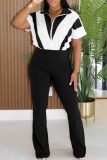 Casual Patchwork Zipper Zipper Collar Jumpsuits