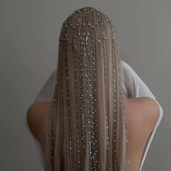Veil Made of Crystal and Pearl Beads