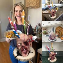 Zombie head knife holder for kitchen storage