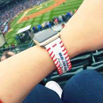 Apple Watch strap made from the leather cover of a real baseball