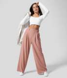 High Waisted Plicated Side Pocket Wide Leg Solid Palazzo Waffle Casual Pants——Buy 2 & free shipping