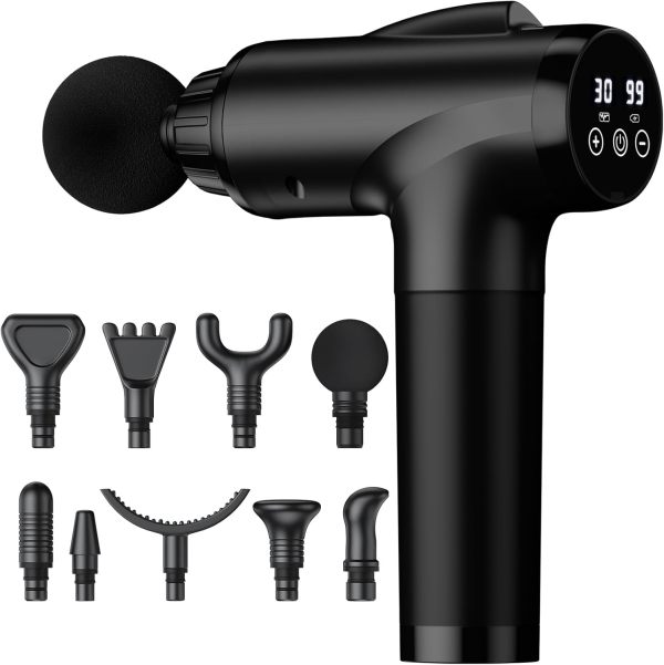 Massage Gun Deep Tissue, Handheld Electric Muscle Massager, High Intensity Percussion Massage Device for Pain Relief with 9 Attachments & 30 Speed