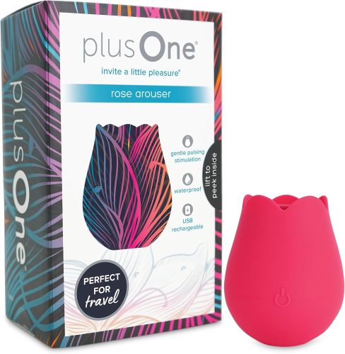 plusOne Rose Toy Vibrator for Women - Clitoral Stimulator Made of Body-Safe Silicone, IPX-7 Waterproof, USB Rechargeable & 10 Pulsing Settings, Red