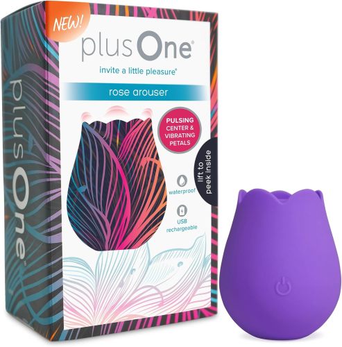 plusOne Rose Toy Vibrator for Women - Clitoral Stimulator Made of Body-Safe Silicone, IPX-7 Waterproof, USB Rechargeable & 10 Pulsing Settings, Red